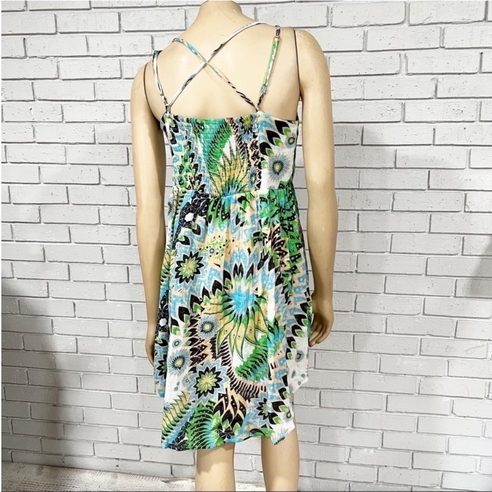 Daily Practice Anthropologie Green Blue Geometric Floral Keyhole Mini Dress M - Picture 2 of 5